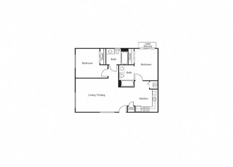 Floor plan for 2 beds, 2 baths, 834 sqft